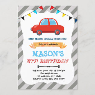 Invitación para el cumpleaños de un coche rojo peq