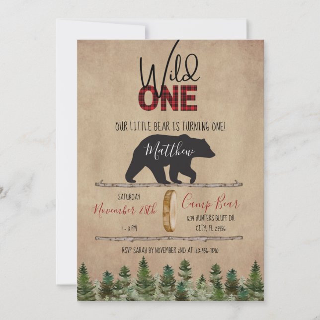 Invitación para el cumpleaños de Wild One Lumberja (Anverso)