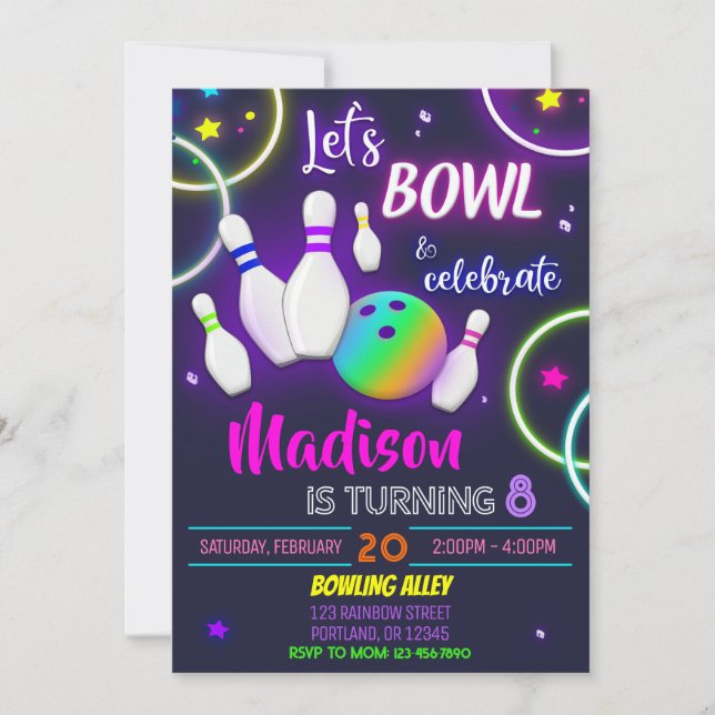 Invitación para el cumpleaños del bowling Invitaci (Anverso)