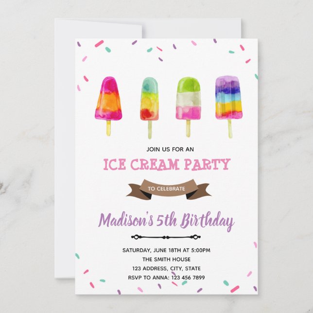 Invitación para el cumpleaños del chica Popsicle (Anverso)