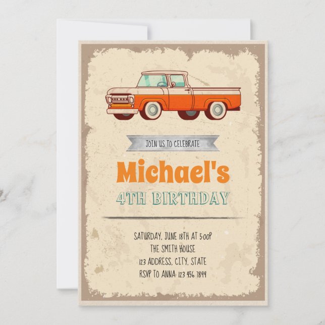 Invitación para el cumpleaños del coche clásico (Anverso)