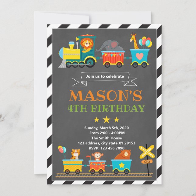 Invitación para el cumpleaños del tren animal (Anverso)