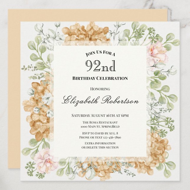 Invitación para el cumpleaños número 92 en elegant (Subido por el creador)