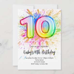 Invitación para el décimo cumpleaños de Rainbow