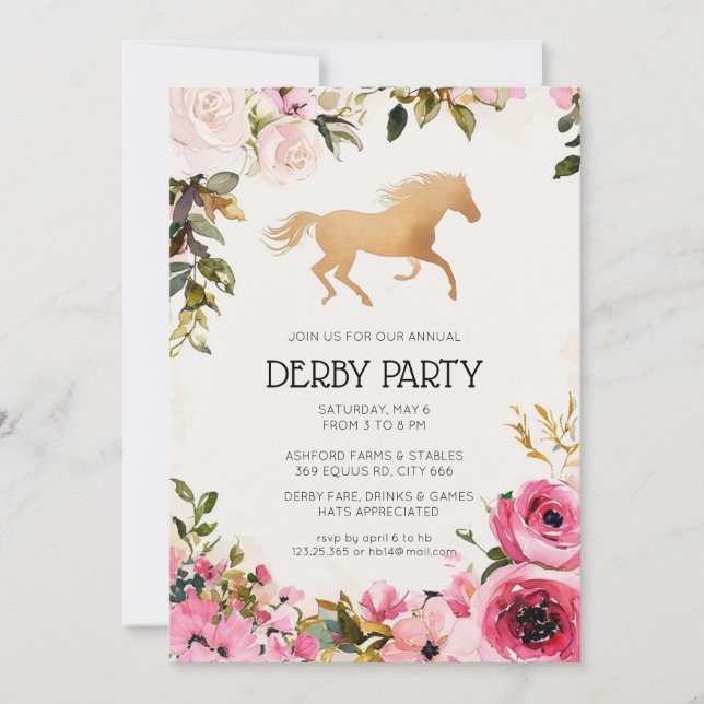 Invitación para el Derby de Kentucky con flores en (Anverso)