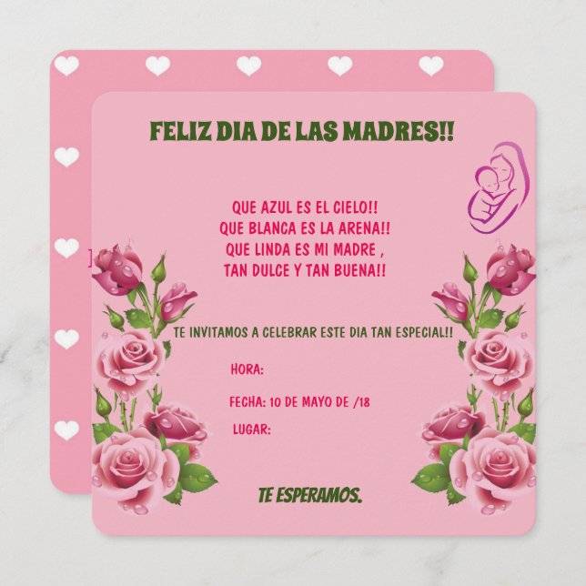 INVITACION PARA EL DIA DE LAS MADRES. (Anverso / Reverso)