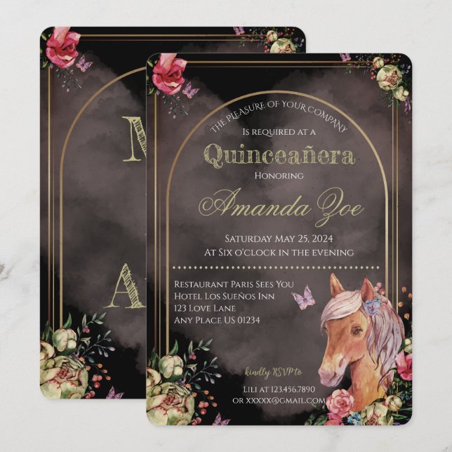 Invitación para el diseño de caballos Quinceañera/ (Anverso / Reverso)