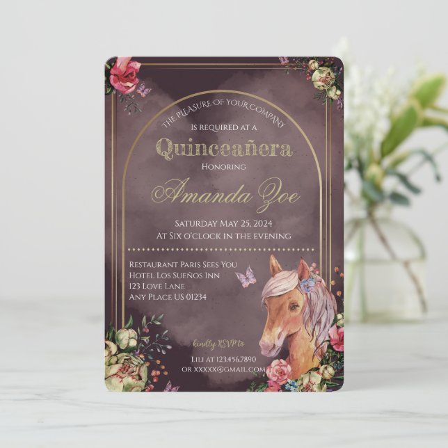 Invitación para el diseño de caballos Quinceañera/ (Anverso de pie)