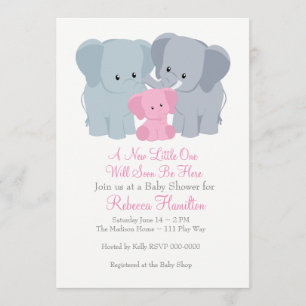 Invitación para el elefante bebé rosado