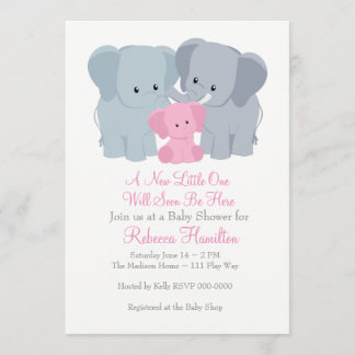 Invitación para el elefante bebé rosado
