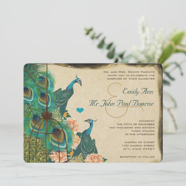 Invitación para el embutido de plumas de aves de p (Anverso de pie)