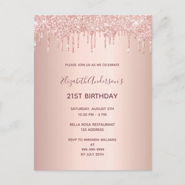 Invitación para el oro de la rosa de cumpleaños (Anverso)