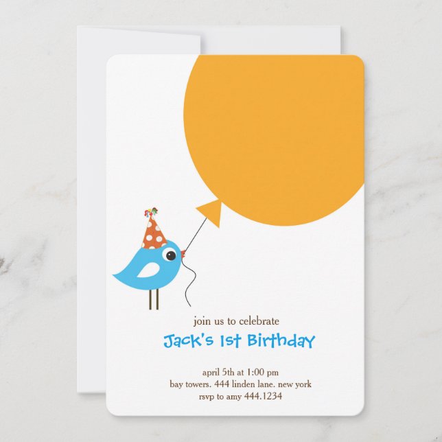 Invitación para el primer cumpleaños de Little Bir (Anverso)