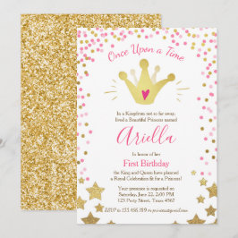 Invitación para el primer cumpleaños Princess Gold