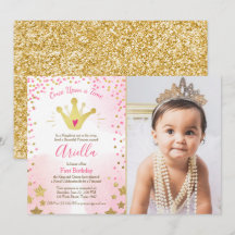 Invitación para el primer cumpleaños Princess Gold
