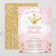 Invitación para el primer cumpleaños Princess Gold