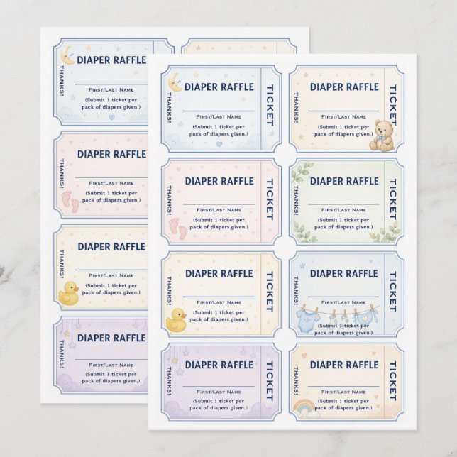 Invitación para el sorteo de pañales para bebé (Anverso / Reverso)
