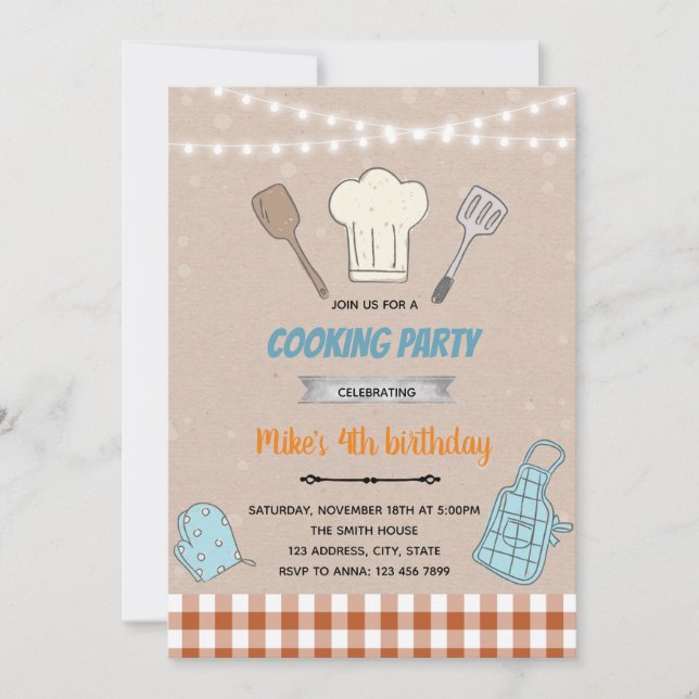 Invitación para el tema de cocina de niños (Anverso)