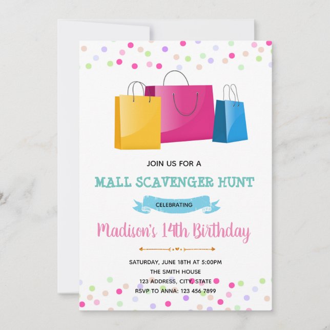Invitación para el tema de compras del Chica (Anverso)