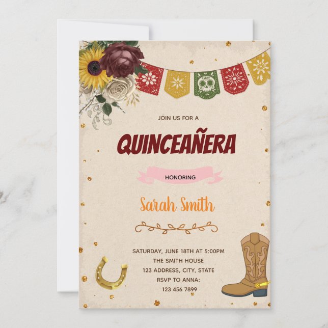 Invitación para el tema de la rosa roja y el giras (Anverso)