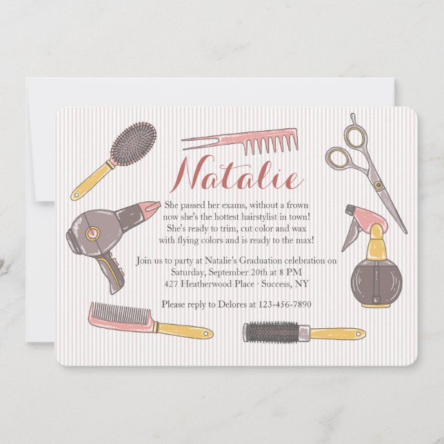 Invitación para elementos de peluquería dibujados  (Anverso)