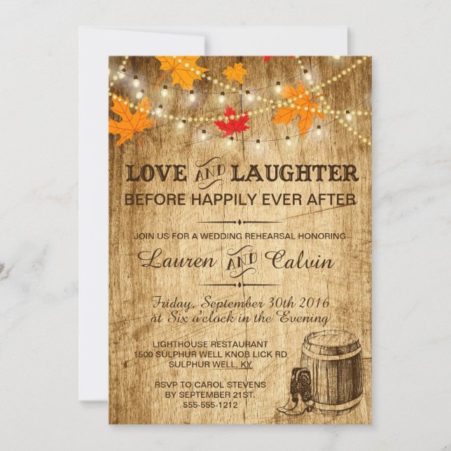 Invitación para ensayar una boda rural en otoño (Anverso)