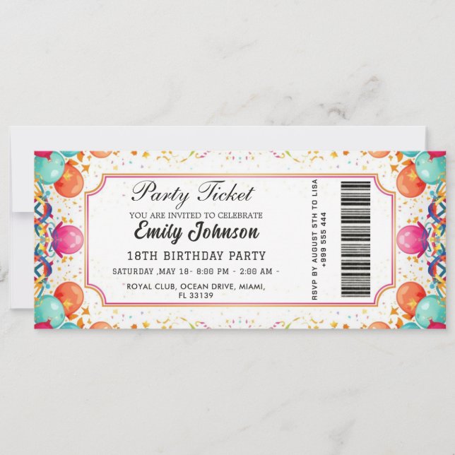 Invitación para Entrada de Fiesta de Cumpleaños Do (Anverso)