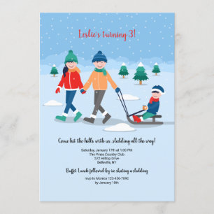 Invitación para Esquiar en Trineo Familiar