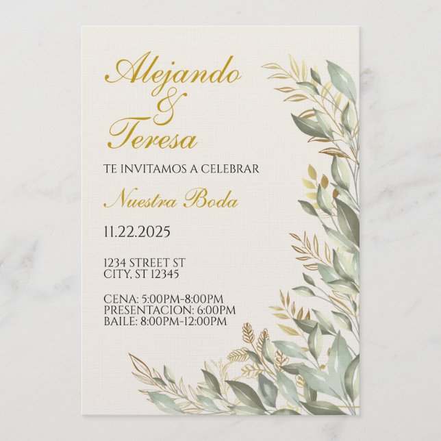 Invitacion Para Evento Verde Con Dorado (Anverso)