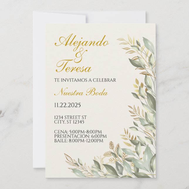 Invitacion Para Evento Verde Con Dorado (Anverso)