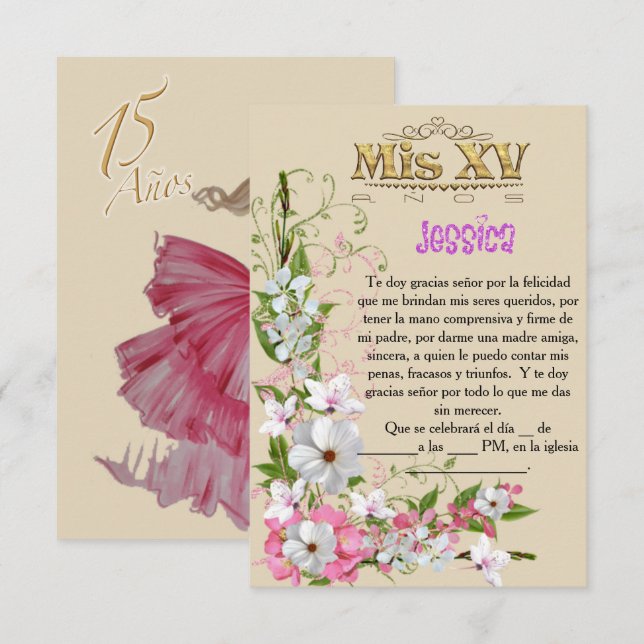 Invitación para fiesta de 15 años (Anverso / Reverso)