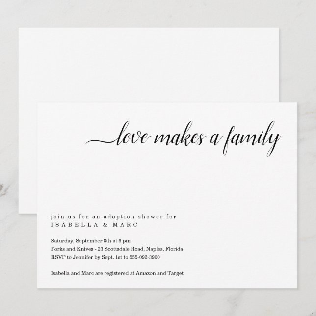 Invitación para fiesta de adopción (para bebé o ni (Anverso / Reverso)