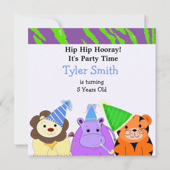 Invitación para fiesta de animales de la selva (Anverso)