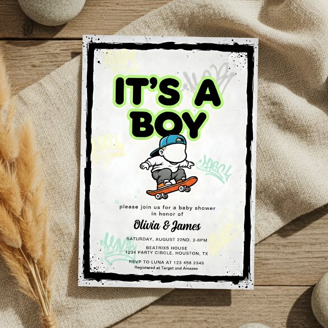 Invitación para fiesta de Baby Shower de monopatín (Subido por el creador)