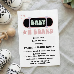 Invitación para fiesta de Baby Shower de monopatín