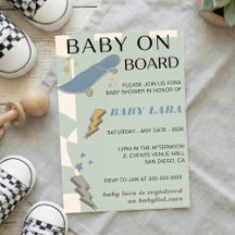 Invitación para fiesta de Baby Shower de monopatín