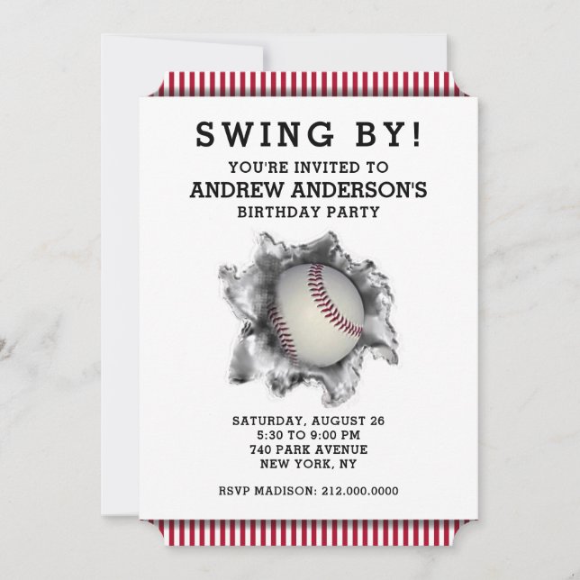 Invitación para fiesta de béisbol (Anverso)