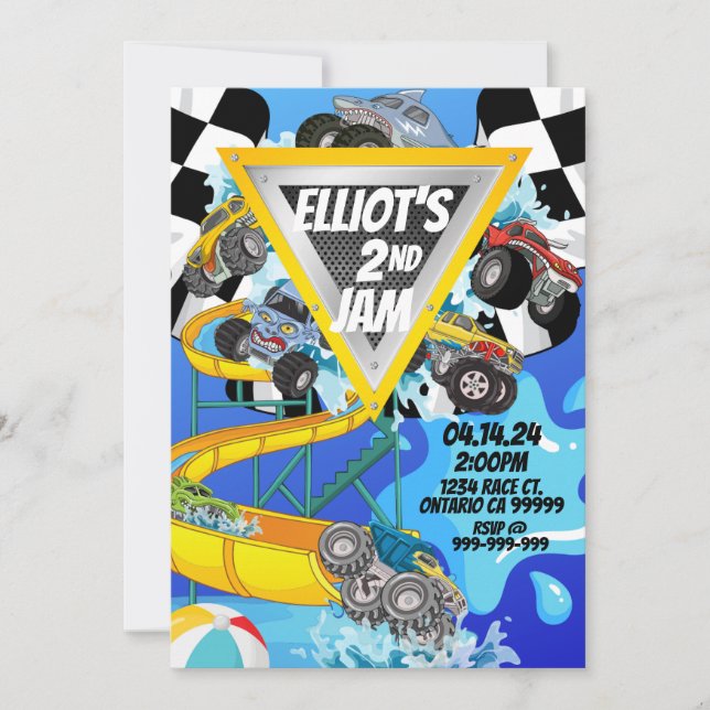 Invitación para fiesta de camionetas monstruo en l (Anverso)
