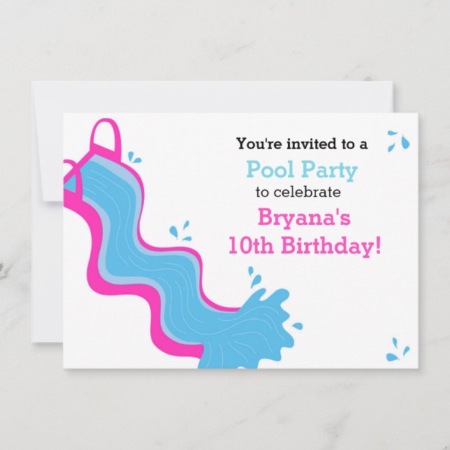 Invitación para fiesta de chicas en piscina con to (Anverso)