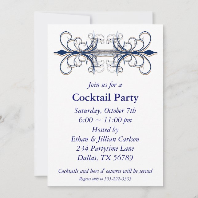 Invitación para fiesta de cóctel azul Invitaciones (Anverso)
