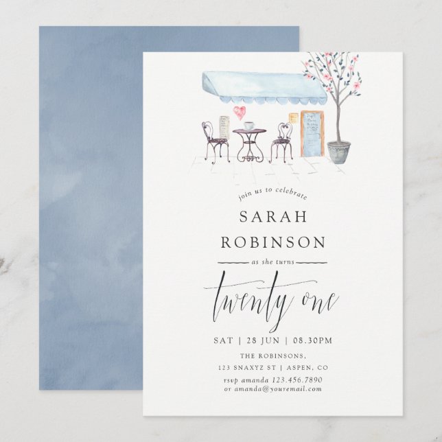 Invitación para fiesta de cumpleaños 21 en Paris C (Anverso / Reverso)