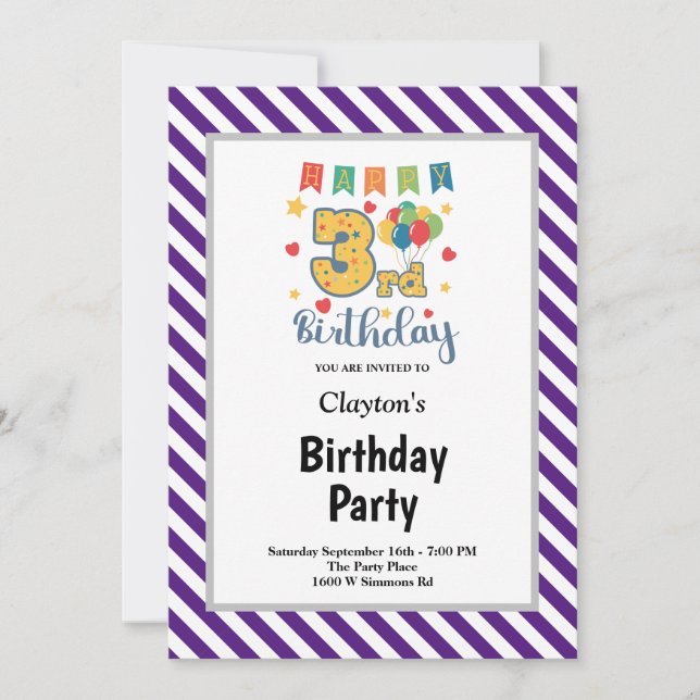 Invitación para Fiesta de Cumpleaños 3 años con Ra (Anverso)