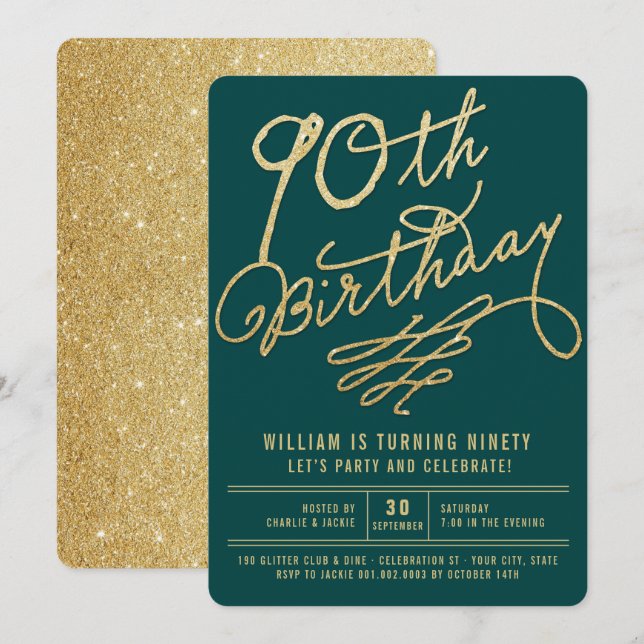 Invitación para fiesta de cumpleaños 90 adulta Gla (Anverso / Reverso)