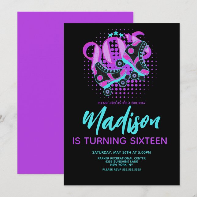 Invitación para fiesta de cumpleaños con tema de p (Anverso / Reverso)