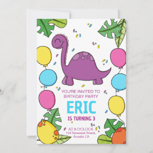Invitación para fiesta de cumpleaños de dinosaurio
