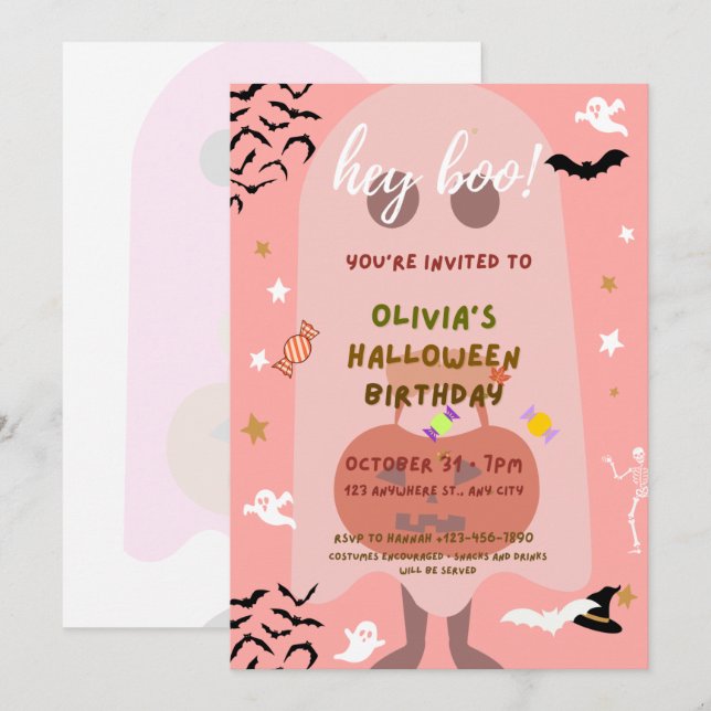 invitación para fiesta de cumpleaños de Halloween  (Anverso / Reverso)