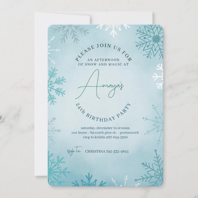 Invitación para Fiesta de Cumpleaños de Invierno c (Anverso)