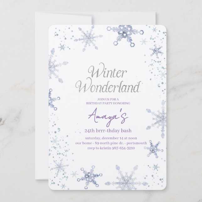 Invitación para Fiesta de Cumpleaños de Invierno c (Anverso)