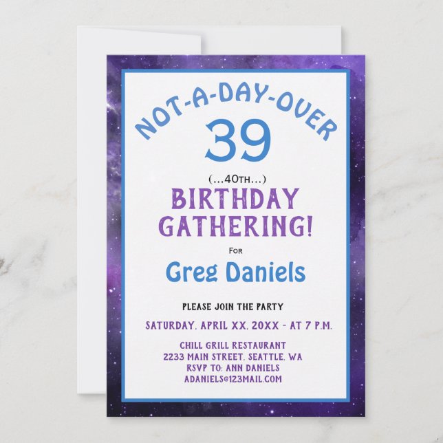 Invitación para fiesta de cumpleaños número 40 - P (Anverso)