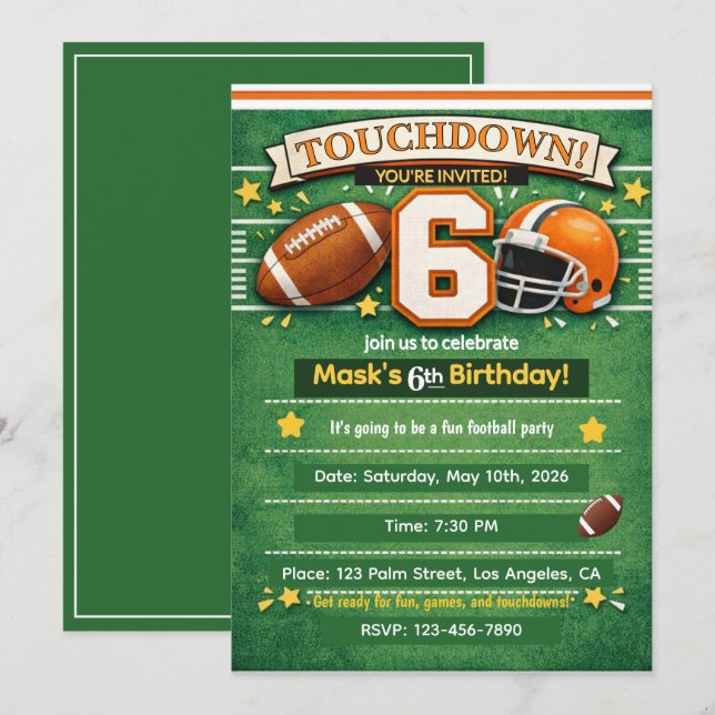 Invitación para fiesta de cumpleaños número 6 con  (Anverso / Reverso)